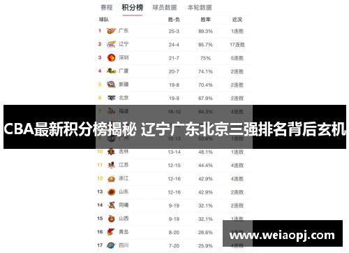 CBA最新积分榜揭秘 辽宁广东北京三强排名背后玄机